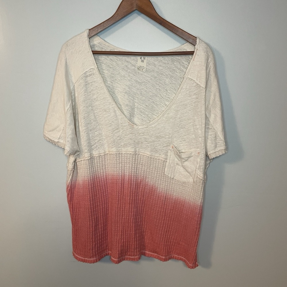 Free People We The Free Women Top Sz M Coral Ombre Sun Dial Oversized Scoop Neck